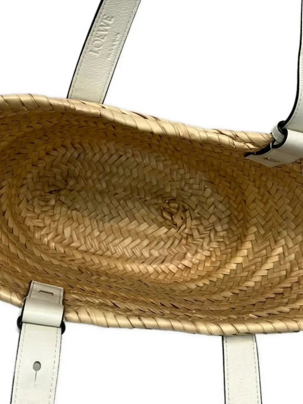 LOEWE Basket Bag Small A223S93X04 Beige White Palm Leaf Calf Leather Tote Bag